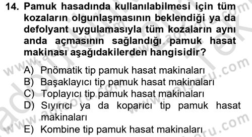 Tarım Alet ve Makinaları Dersi 2013 - 2014 Yılı Tek Ders Sınav Soruları 14. Soru