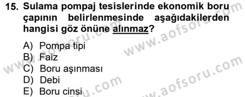 Tarım Alet ve Makinaları Dersi 2013 - 2014 Yılı Tek Ders Sınav Soruları 15. Soru
