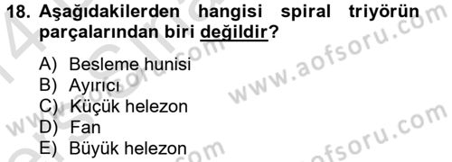 Tarım Alet ve Makinaları Dersi 2013 - 2014 Yılı Tek Ders Sınav Soruları 18. Soru