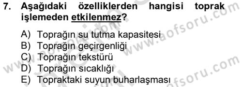 Tarım Alet ve Makinaları Dersi 2013 - 2014 Yılı Tek Ders Sınav Soruları 7. Soru
