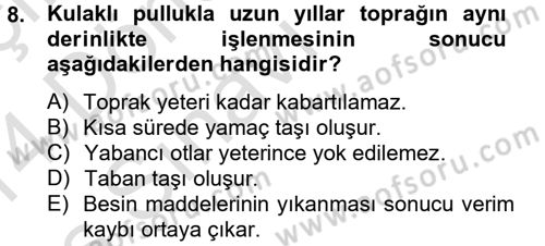 Tarım Alet ve Makinaları Dersi 2013 - 2014 Yılı Tek Ders Sınav Soruları 8. Soru