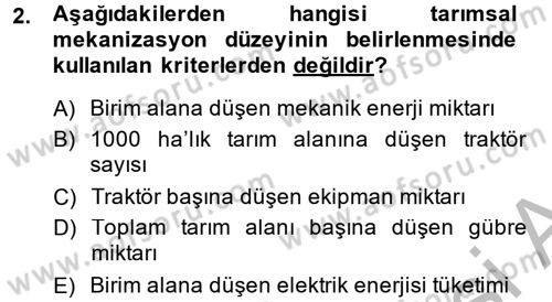 Tarım Alet ve Makinaları Dersi 2014 - 2015 Yılı (Vize) Ara Sınav Soruları 2. Soru