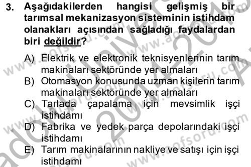 Tarım Alet ve Makinaları Dersi 2014 - 2015 Yılı (Vize) Ara Sınav Soruları 3. Soru