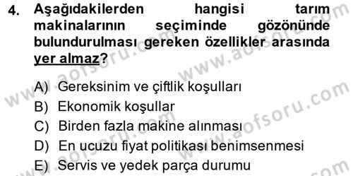 Tarım Alet ve Makinaları Dersi 2014 - 2015 Yılı (Vize) Ara Sınav Soruları 4. Soru