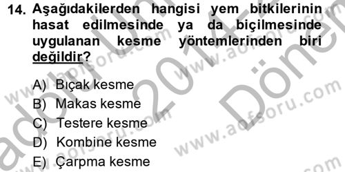Tarım Alet ve Makinaları Dersi 2014 - 2015 Yılı (Final) Dönem Sonu Sınav Soruları 14. Soru