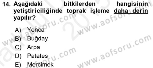 Tarım Alet ve Makinaları Dersi 2015 - 2016 Yılı (Vize) Ara Sınav Soruları 14. Soru