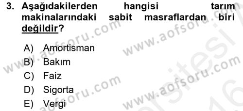 Tarım Alet ve Makinaları Dersi 2015 - 2016 Yılı (Vize) Ara Sınav Soruları 3. Soru