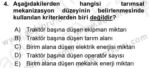 Tarım Alet ve Makinaları Dersi 2015 - 2016 Yılı (Vize) Ara Sınav Soruları 4. Soru