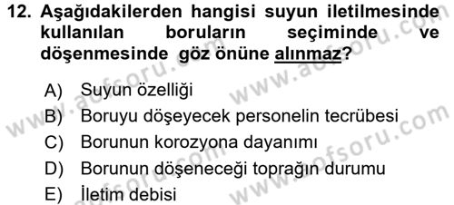 Tarım Alet ve Makinaları Dersi 2015 - 2016 Yılı (Final) Dönem Sonu Sınav Soruları 12. Soru