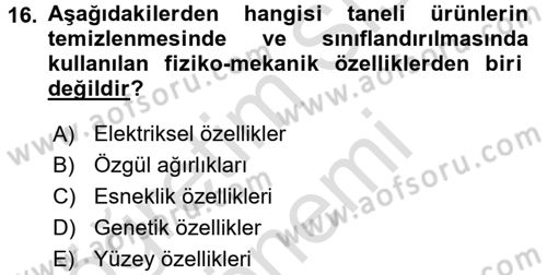 Tarım Alet ve Makinaları Dersi 2015 - 2016 Yılı (Final) Dönem Sonu Sınav Soruları 16. Soru