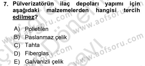 Tarım Alet ve Makinaları Dersi 2015 - 2016 Yılı (Final) Dönem Sonu Sınav Soruları 7. Soru