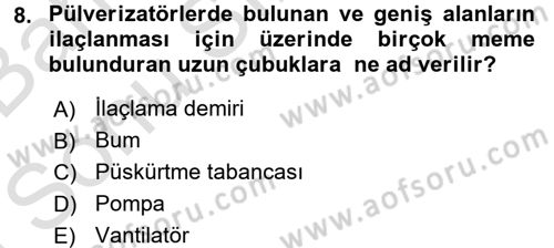 Tarım Alet ve Makinaları Dersi 2015 - 2016 Yılı (Final) Dönem Sonu Sınav Soruları 8. Soru