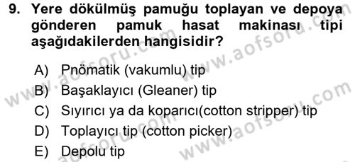 Tarım Alet ve Makinaları Dersi 2015 - 2016 Yılı (Final) Dönem Sonu Sınav Soruları 9. Soru
