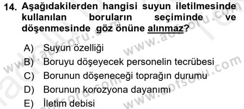 Tarım Alet ve Makinaları Dersi 2015 - 2016 Yılı Tek Ders Sınav Soruları 14. Soru