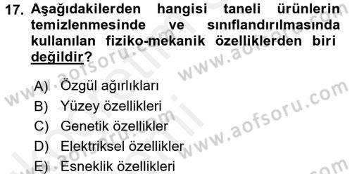 Tarım Alet ve Makinaları Dersi 2015 - 2016 Yılı Tek Ders Sınav Soruları 17. Soru