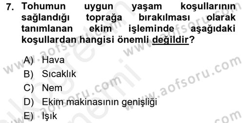 Tarım Alet ve Makinaları Dersi 2015 - 2016 Yılı Tek Ders Sınav Soruları 7. Soru