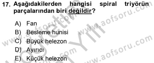Tarım Alet ve Makinaları Dersi 2016 - 2017 Yılı 3 Ders Sınav Soruları 17. Soru