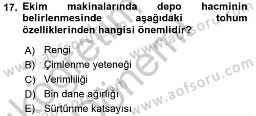Tarım Alet ve Makinaları Dersi 2016 - 2017 Yılı (Vize) Ara Sınav Soruları 17. Soru