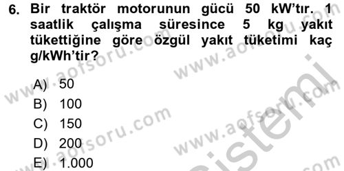Tarım Alet ve Makinaları Dersi 2016 - 2017 Yılı (Vize) Ara Sınav Soruları 6. Soru