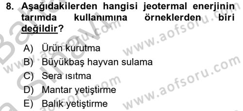 Tarım Alet ve Makinaları Dersi 2016 - 2017 Yılı (Vize) Ara Sınav Soruları 8. Soru