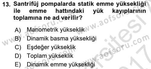Tarım Alet ve Makinaları Dersi 2016 - 2017 Yılı (Final) Dönem Sonu Sınav Soruları 13. Soru