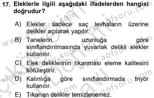 Tarım Alet ve Makinaları Dersi 2016 - 2017 Yılı (Final) Dönem Sonu Sınav Soruları 17. Soru