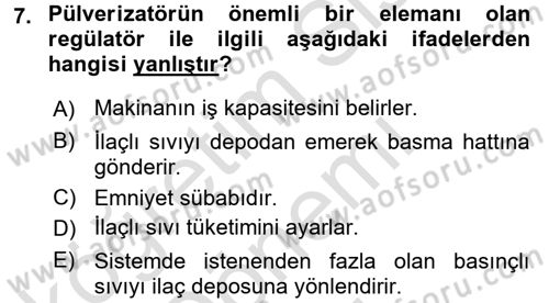 Tarım Alet ve Makinaları Dersi 2016 - 2017 Yılı (Final) Dönem Sonu Sınav Soruları 7. Soru