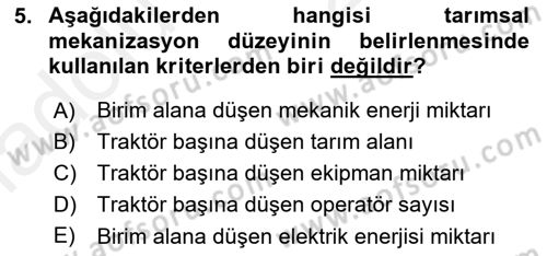 Tarım Alet ve Makinaları Dersi 2017 - 2018 Yılı 3 Ders Sınav Soruları 5. Soru