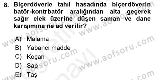 Tarım Alet ve Makinaları Dersi 2017 - 2018 Yılı 3 Ders Sınav Soruları 8. Soru