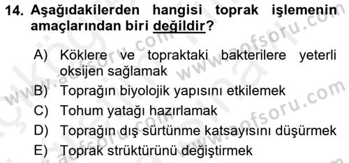 Tarım Alet ve Makinaları Dersi 2017 - 2018 Yılı (Vize) Ara Sınav Soruları 14. Soru