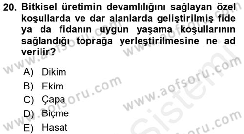 Tarım Alet ve Makinaları Dersi 2017 - 2018 Yılı (Vize) Ara Sınav Soruları 20. Soru