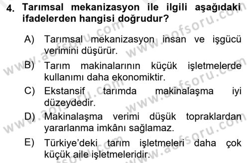 Tarım Alet ve Makinaları Dersi 2017 - 2018 Yılı (Vize) Ara Sınav Soruları 4. Soru