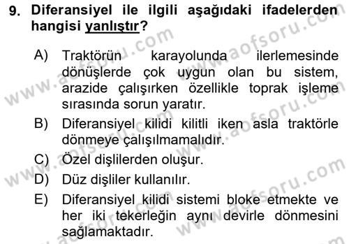 Tarım Alet ve Makinaları Dersi 2017 - 2018 Yılı (Vize) Ara Sınav Soruları 9. Soru