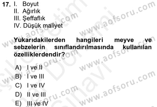 Tarım Alet ve Makinaları Dersi 2017 - 2018 Yılı (Final) Dönem Sonu Sınav Soruları 17. Soru