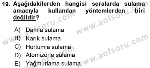 Tarım Alet ve Makinaları Dersi 2017 - 2018 Yılı (Final) Dönem Sonu Sınav Soruları 19. Soru