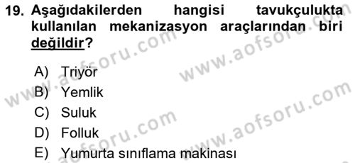 Tarım Alet ve Makinaları Dersi 2018 - 2019 Yılı 3 Ders Sınav Soruları 19. Soru