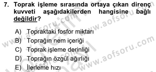 Tarım Alet ve Makinaları Dersi 2018 - 2019 Yılı 3 Ders Sınav Soruları 7. Soru