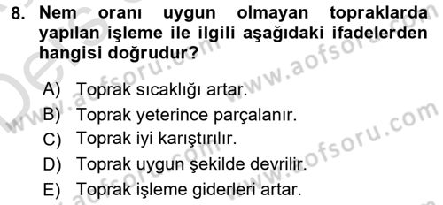 Tarım Alet ve Makinaları Dersi 2018 - 2019 Yılı 3 Ders Sınav Soruları 8. Soru