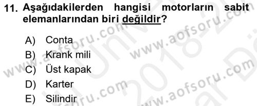 Tarım Alet ve Makinaları Dersi 2018 - 2019 Yılı (Vize) Ara Sınav Soruları 11. Soru