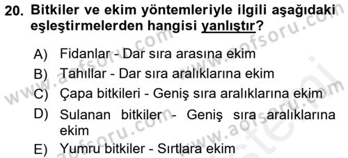 Tarım Alet ve Makinaları Dersi 2018 - 2019 Yılı (Vize) Ara Sınav Soruları 20. Soru