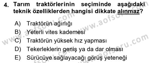 Tarım Alet ve Makinaları Dersi 2018 - 2019 Yılı (Vize) Ara Sınav Soruları 4. Soru