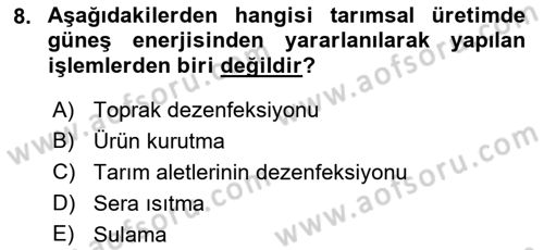 Tarım Alet ve Makinaları Dersi 2018 - 2019 Yılı (Vize) Ara Sınav Soruları 8. Soru