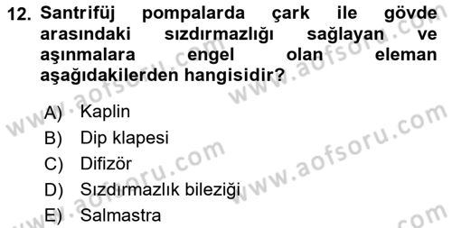 Tarım Alet ve Makinaları Dersi 2018 - 2019 Yılı (Final) Dönem Sonu Sınav Soruları 12. Soru