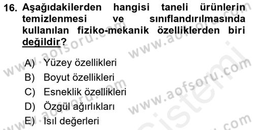 Tarım Alet ve Makinaları Dersi 2018 - 2019 Yılı (Final) Dönem Sonu Sınav Soruları 16. Soru
