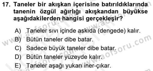 Tarım Alet ve Makinaları Dersi 2018 - 2019 Yılı (Final) Dönem Sonu Sınav Soruları 17. Soru