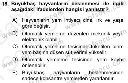 Tarım Alet ve Makinaları Dersi 2018 - 2019 Yılı (Final) Dönem Sonu Sınav Soruları 18. Soru