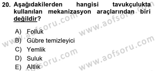 Tarım Alet ve Makinaları Dersi 2018 - 2019 Yılı (Final) Dönem Sonu Sınav Soruları 20. Soru
