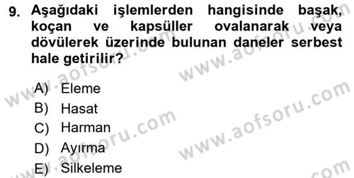 Tarım Alet ve Makinaları Dersi 2018 - 2019 Yılı (Final) Dönem Sonu Sınav Soruları 9. Soru