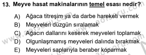 Tarım Alet ve Makinaları Dersi 2018 - 2019 Yılı Yaz Okulu Sınav Soruları 13. Soru