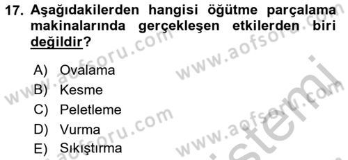 Tarım Alet ve Makinaları Dersi 2018 - 2019 Yılı Yaz Okulu Sınav Soruları 17. Soru